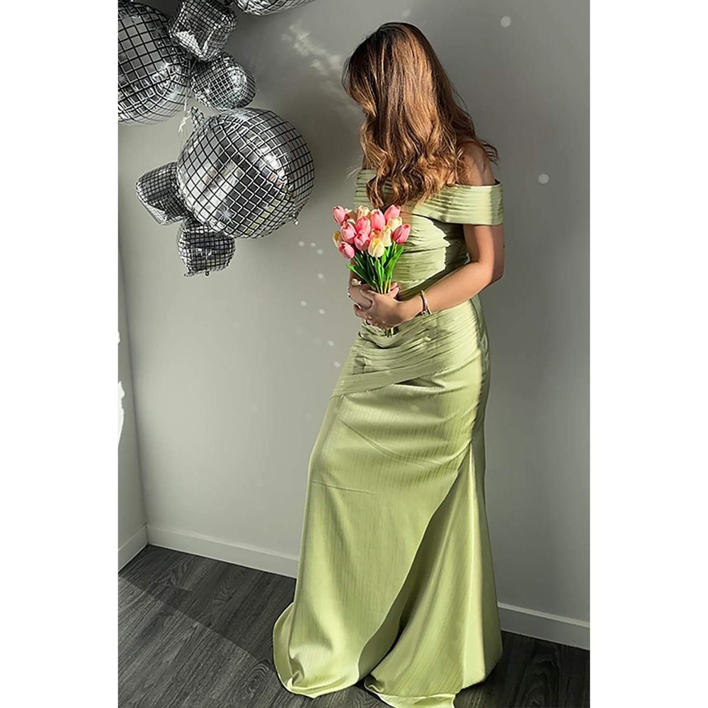Zapaka Womens Sage Green Off Shoulder Ruched Maxi Dress Formal Gown Size 8 NEW